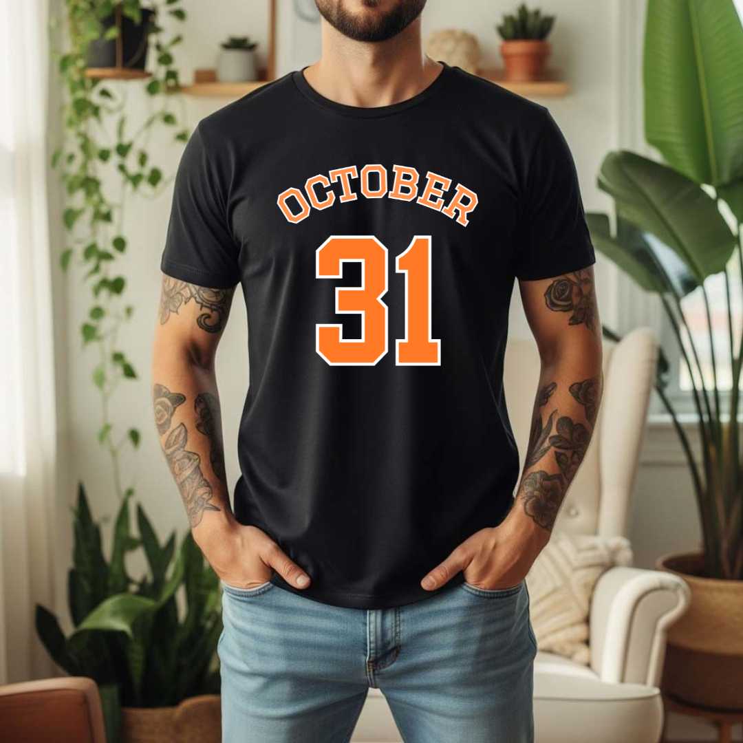 October 31 T-shirt | Bold Varsity Halloween Tee | Autumn Graphic Shirt