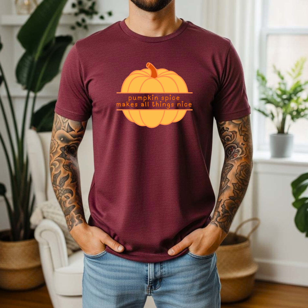 Pumpkin Spice Makes All Things Nice T-Shirt | Cozy Autumn Graphic Tee | Fall Pumpkin Shirt