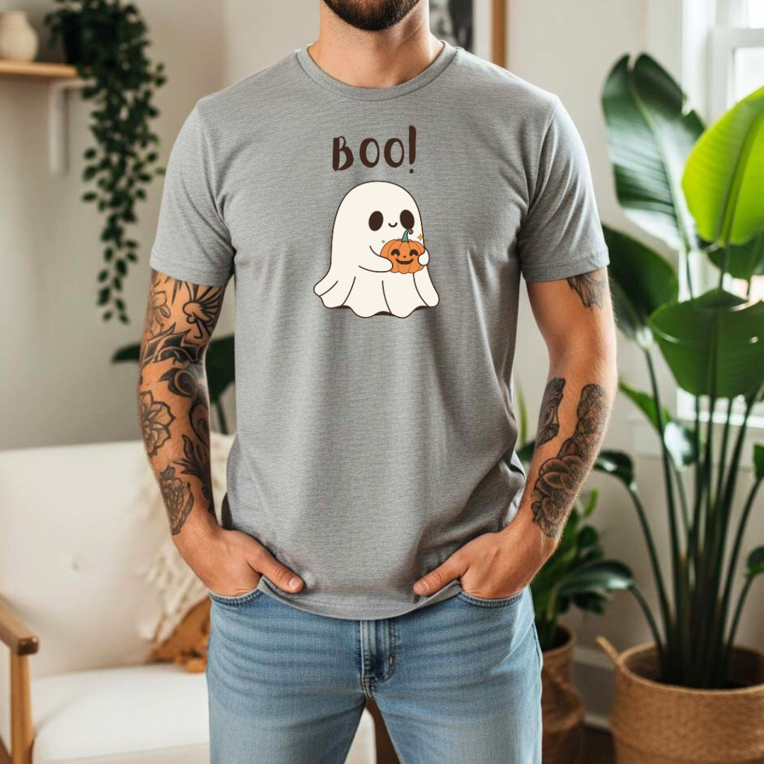 BOO! Cute Ghost T-Shirt | Unisex Halloween Tee | Spooky Season Shirt | Pumpkin