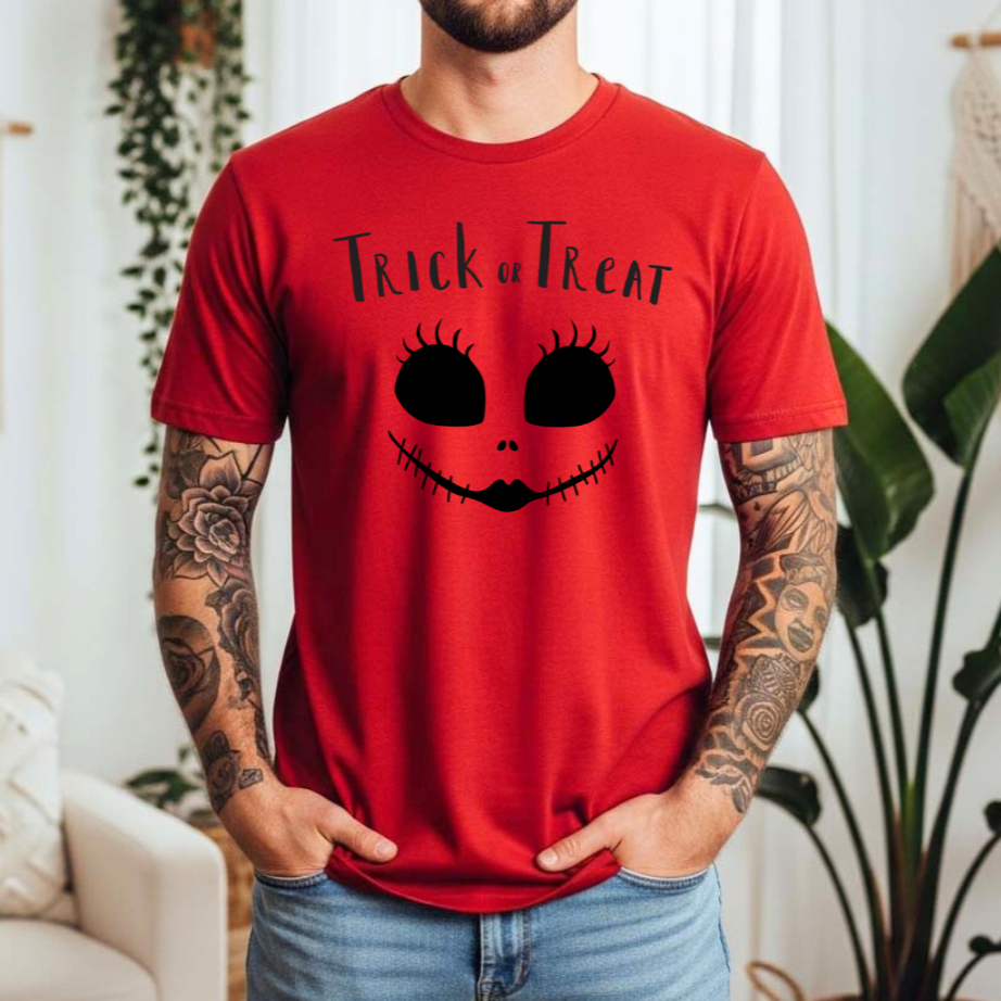 Trick or Treat T-Shirt | Spooky Halloween Graphic Tee | Creepy Horror-Inspired Design