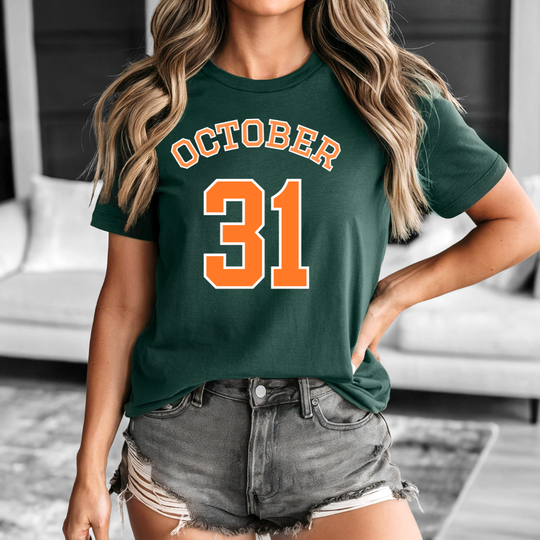 October 31 T-shirt | Bold Varsity Halloween Tee | Autumn Graphic Shirt