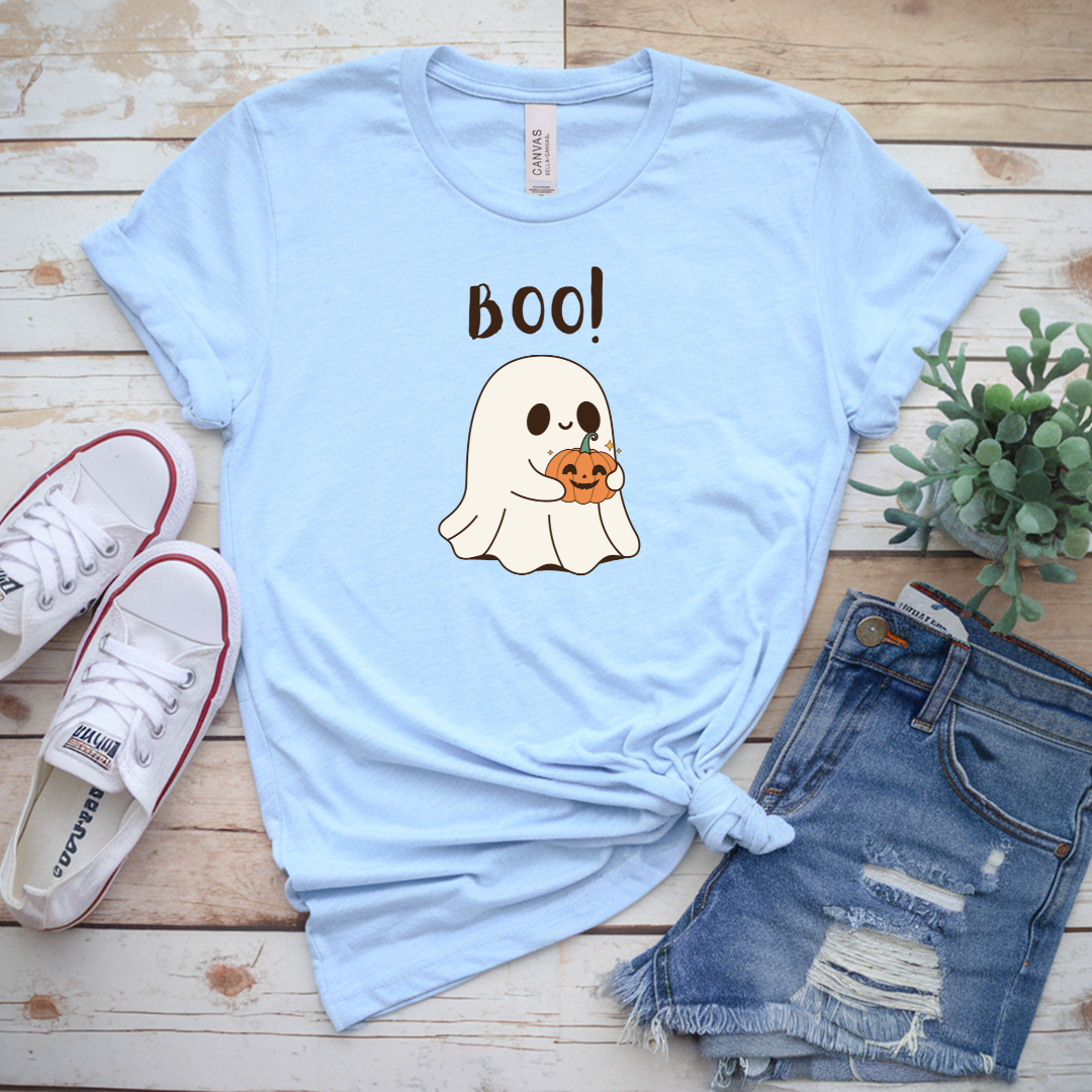 BOO! Cute Ghost T-Shirt | Unisex Halloween Tee | Spooky Season Shirt | Pumpkin