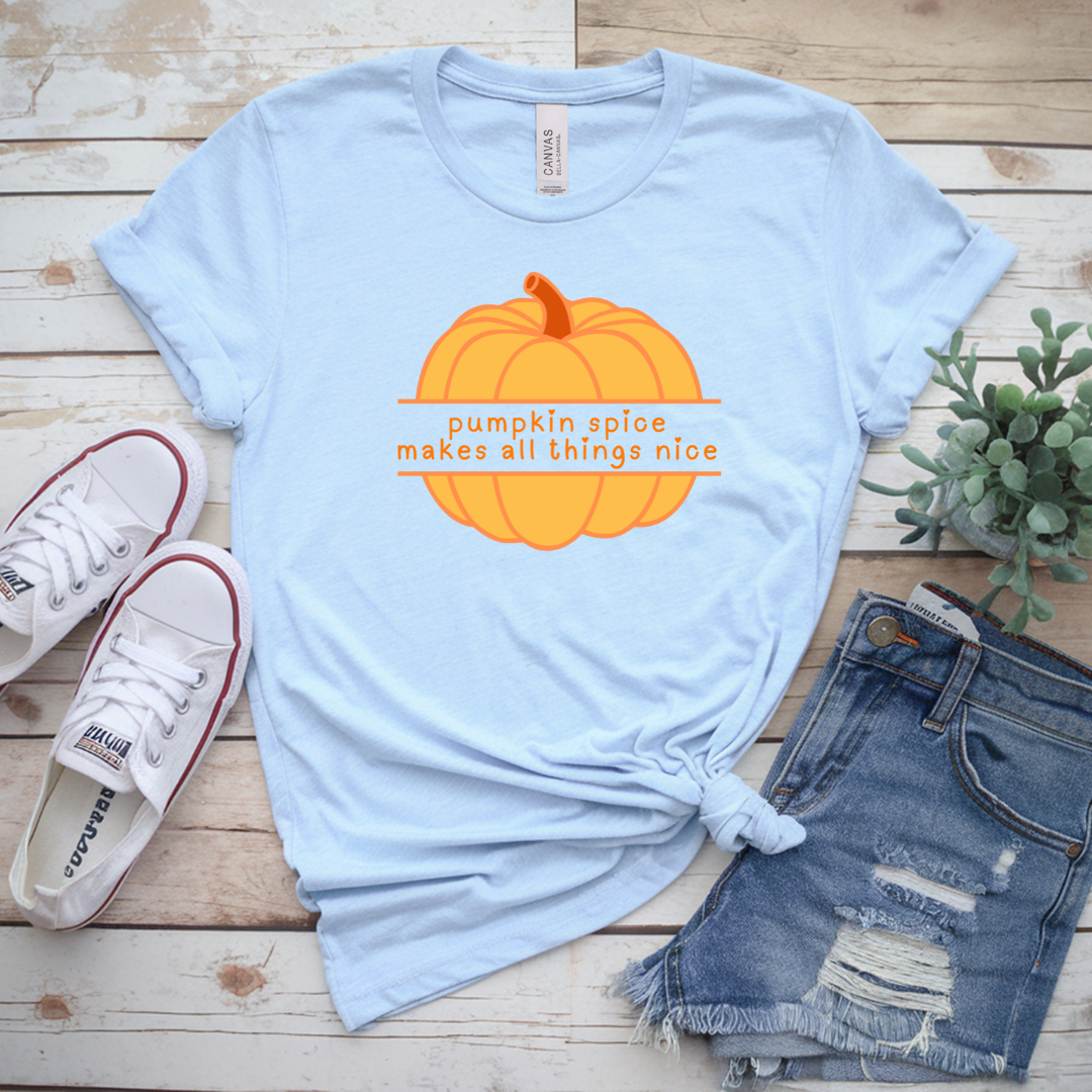 Pumpkin Spice Makes All Things Nice T-Shirt | Cozy Autumn Graphic Tee | Fall Pumpkin Shirt
