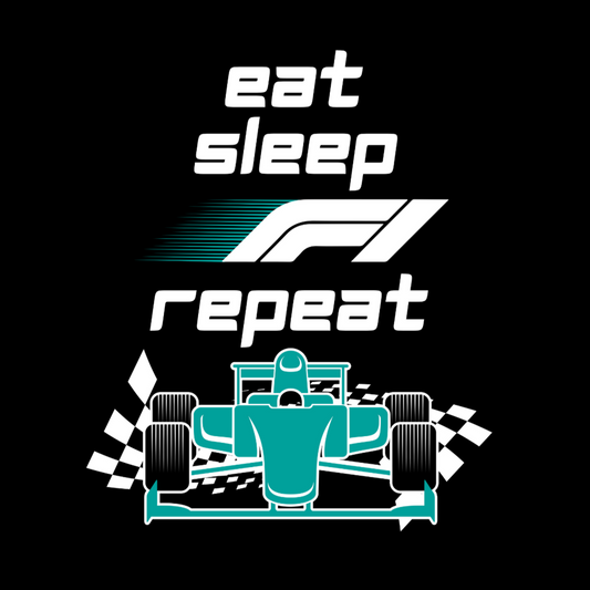 Eat, Sleep, F1, Repeat Long Sleeve T-shirt (Teal Car)