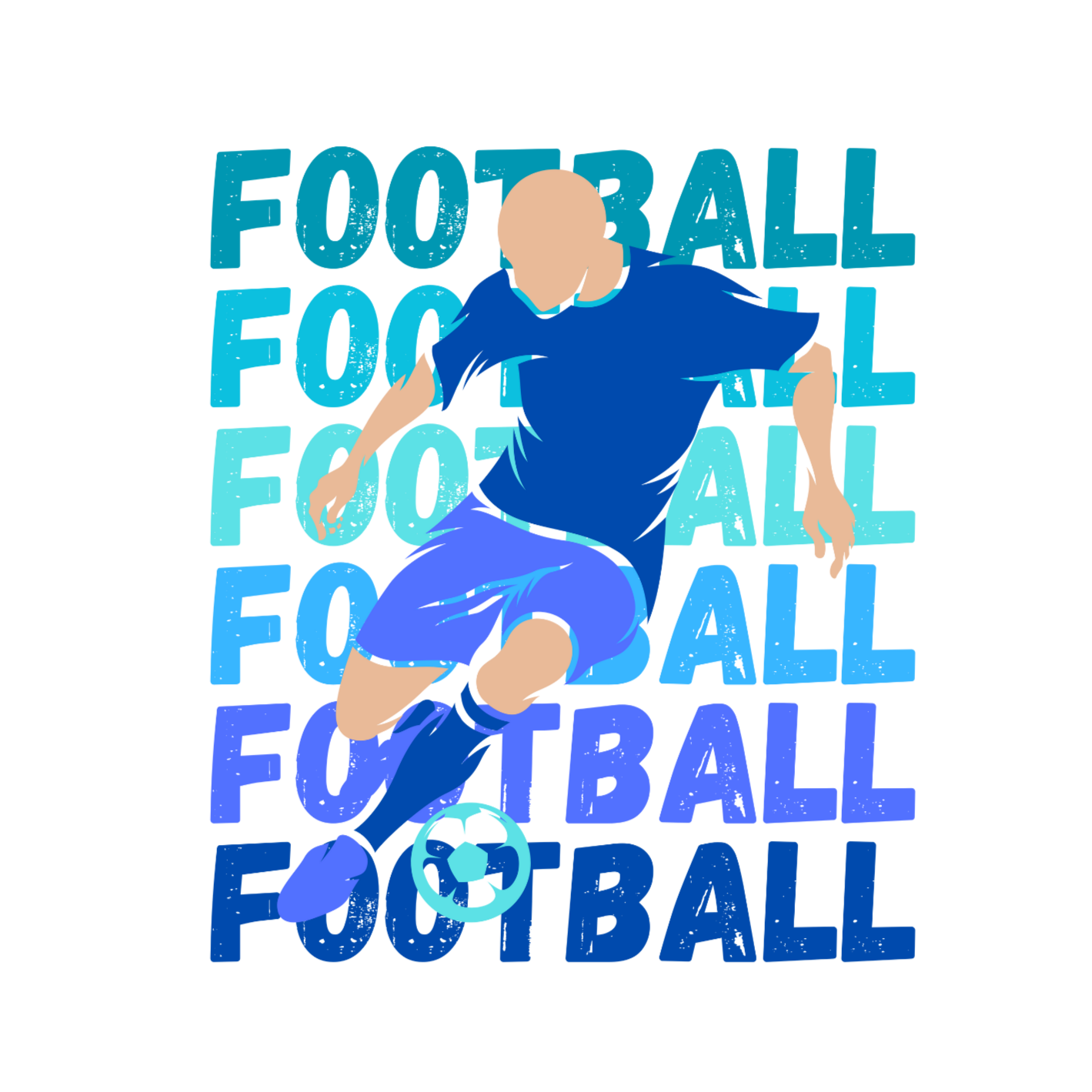 Soccer player kicking a ball with 'FOOTBALL' text in various colors on a white background