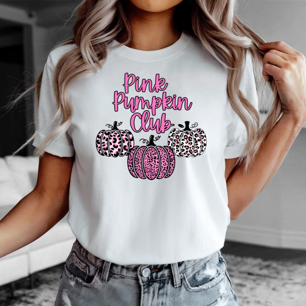 Pink Pumpkin Club T-Shirt β Cosy Autumn Vibes with a Pop of Fun