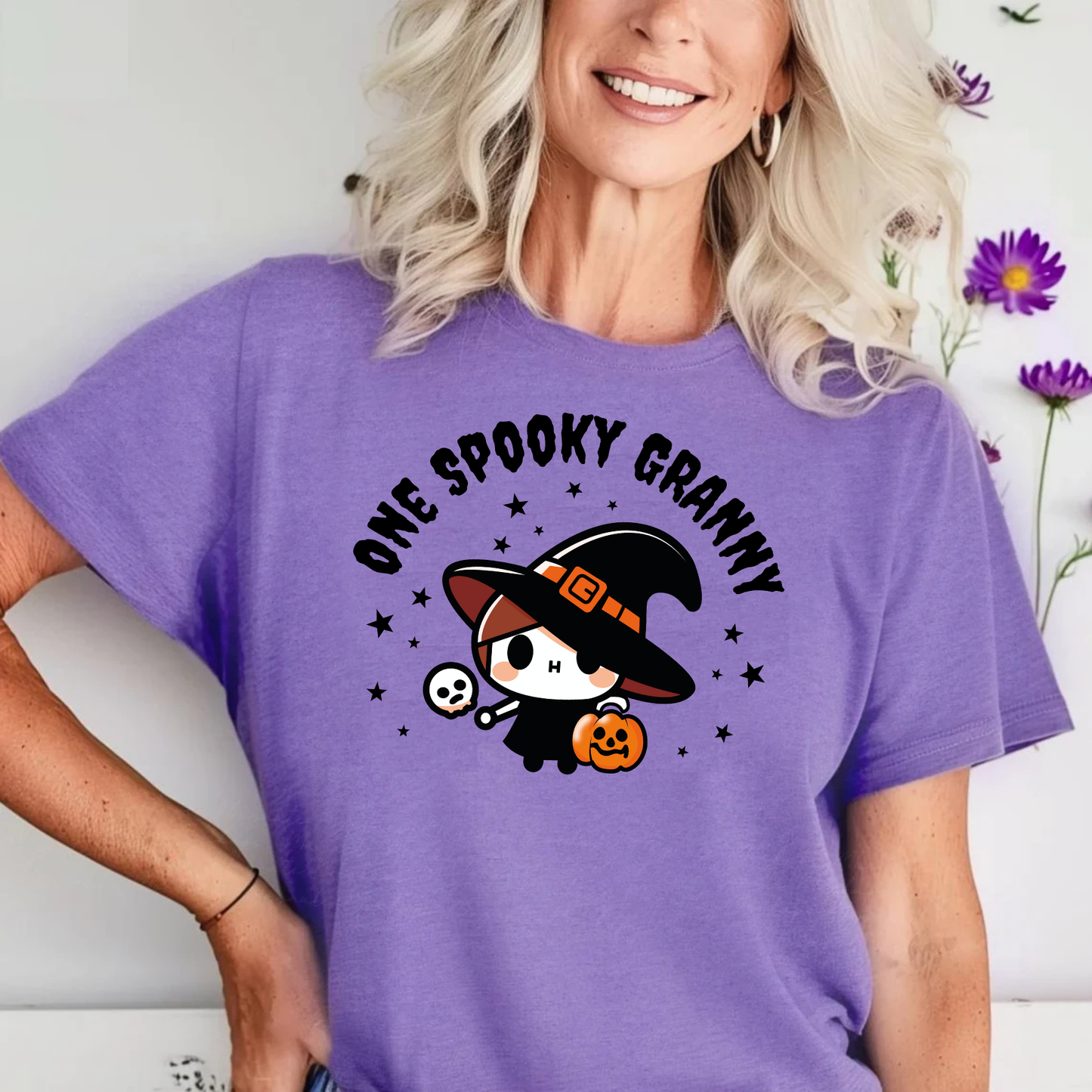 One Spooky Granny Halloween Shirt, Cute Witch Graphic Tee, Bella Canvas 3001 Unisex T-Shirt, Funny Grandma Costume Top