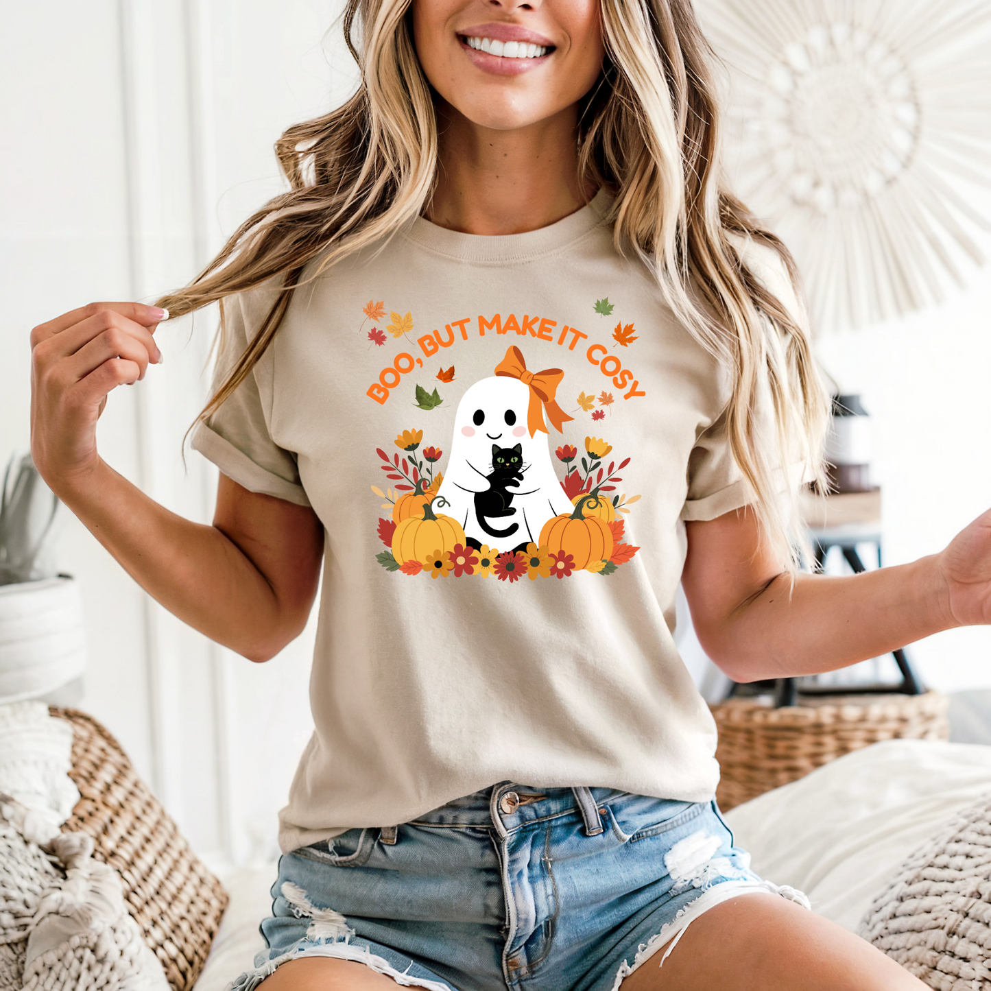 Boo, But Make It Cosy T-Shirt, Cute Ghost Halloween Tee, Bella Canvas 3001 Unisex XS–5XL, Fall & Halloween Gift