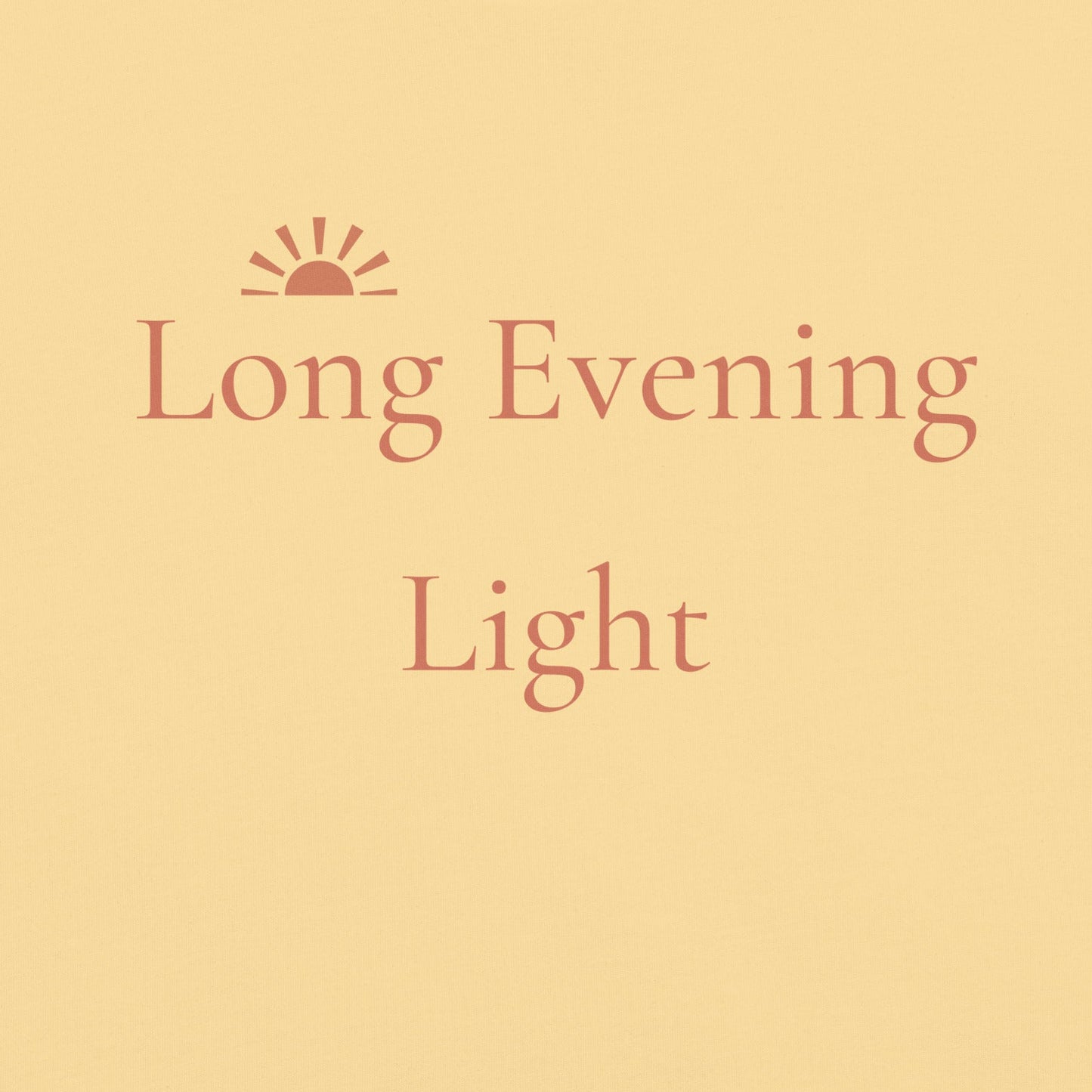 Long Evening Light sunset typography design with small sun icon in terracotta