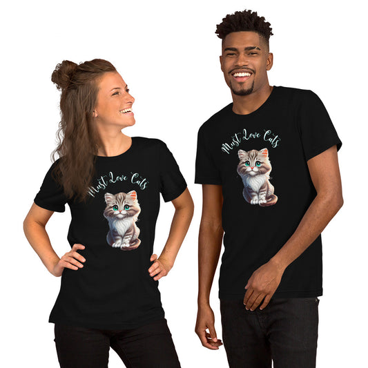 Must Love Cats T-shirt worn by couple lifestyle mockup