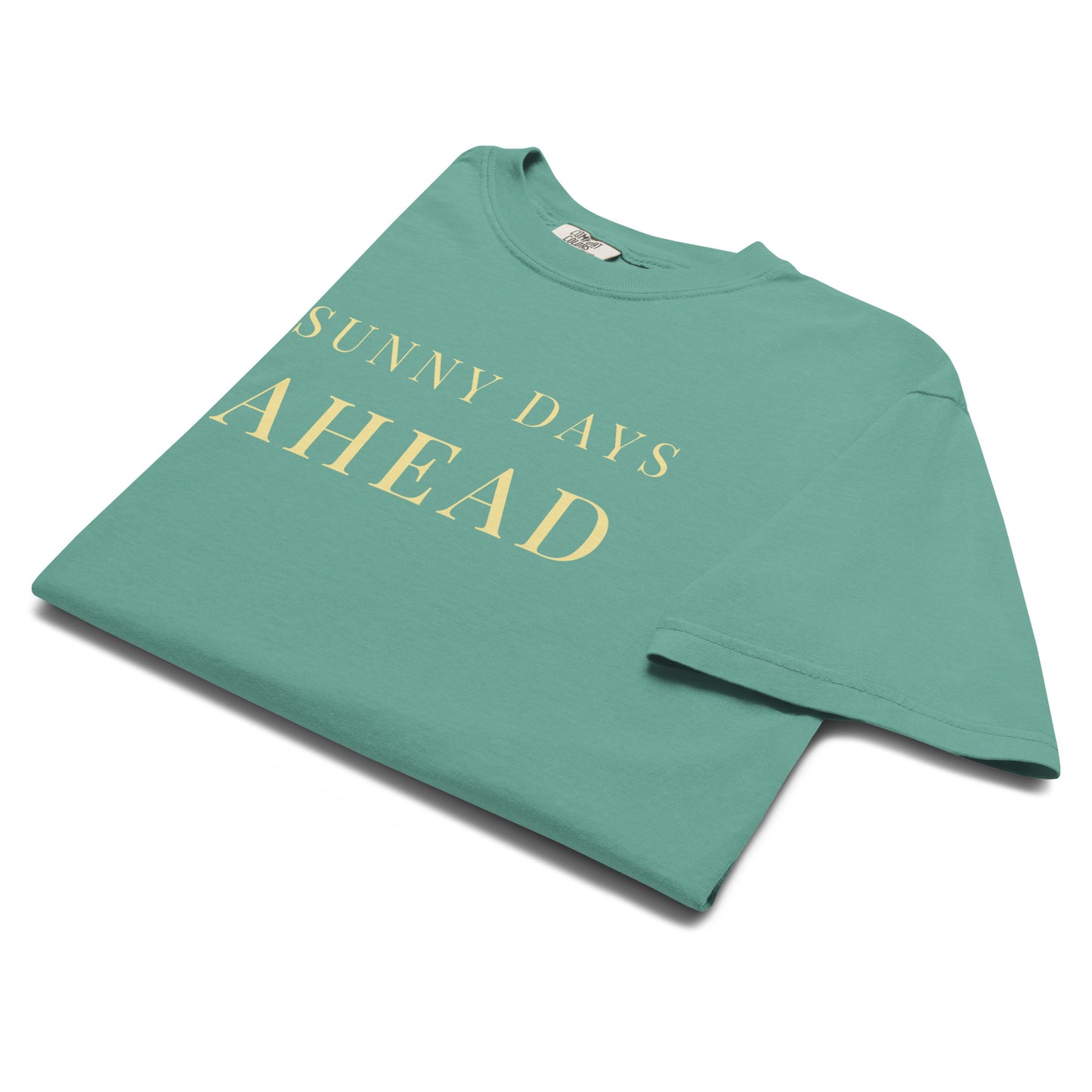 Folded Sunny Days Ahead Comfort Colors graphic tee in Seafoam with soft garment dyed fabric