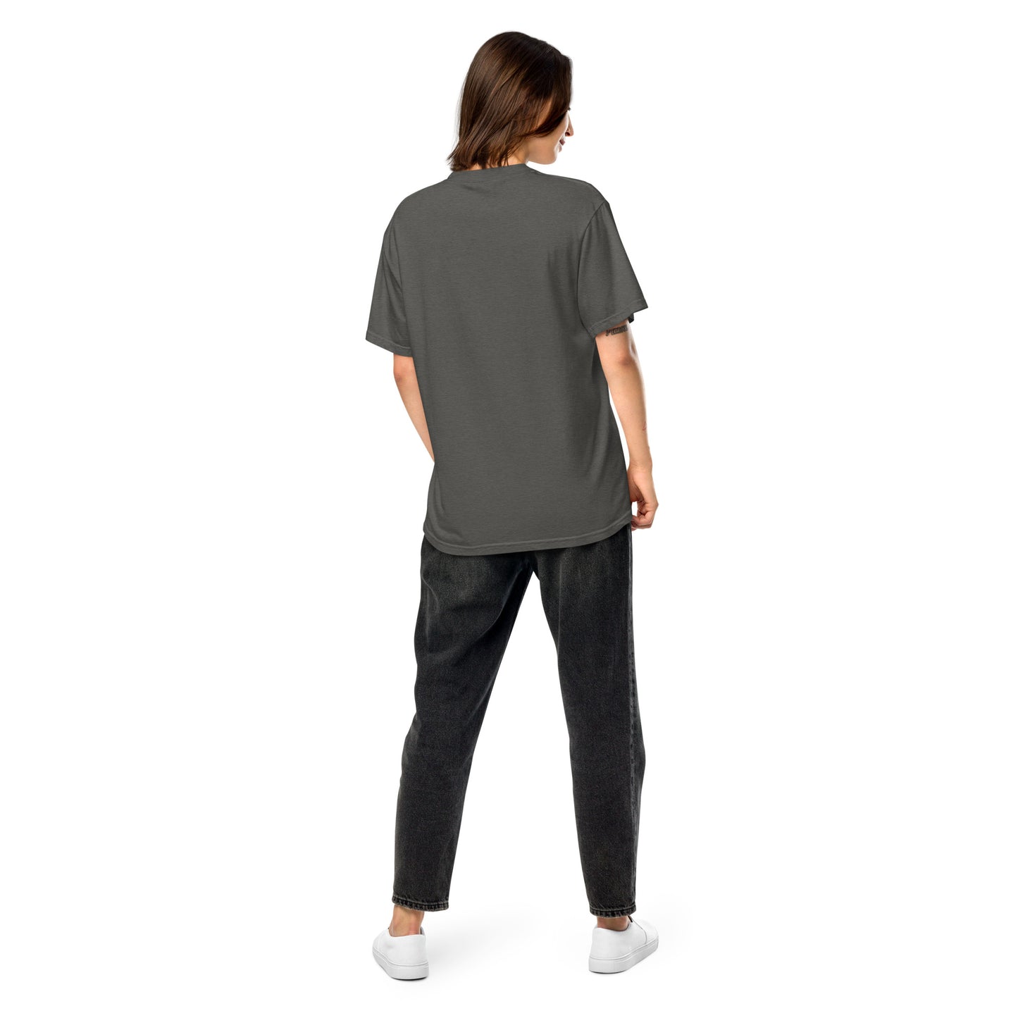 Back view of The Yes Auntie Comfort Colors T-shirt showing relaxed fit and garment-dyed cotton
