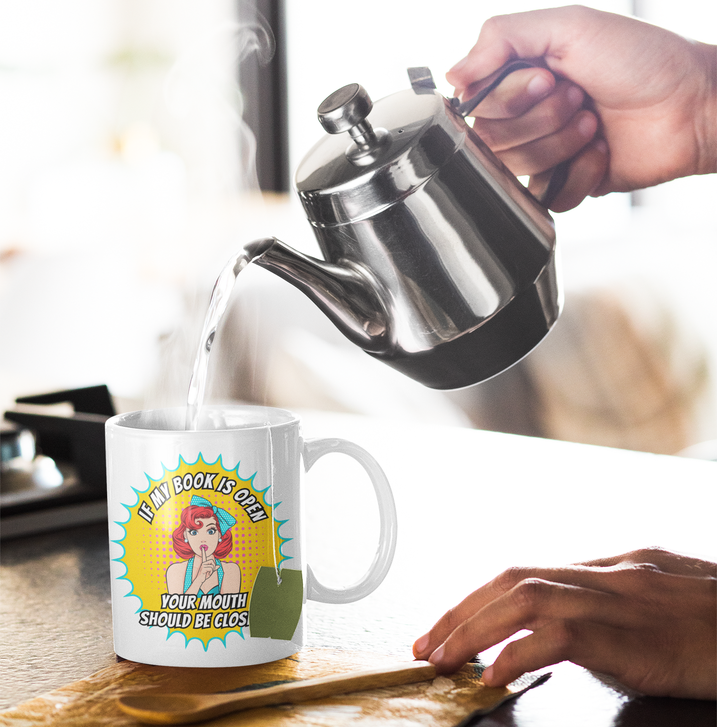 Pop Art Book Lover Mug “If My Book Is Open, Your Mouth Should Be Closed” Funny Reading Mug Bookworm Gift (11oz Size)