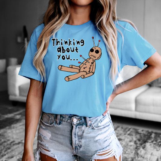 Thinking About You T-Shirt | Voodoo Doll Halloween Tee | Spooky Fun Adult Shirt
