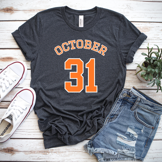 October 31 T-shirt | Bold Varsity Halloween Tee | Autumn Graphic Shirt