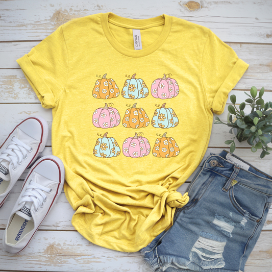 Pastel Pumpkin Bouquet T-Shirt | Gentle Autumn Graphic Tee | Year-Round Cosy Style