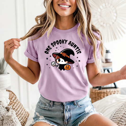 One Spooky Auntie Halloween Shirt, Cute Witch Graphic Tee, Bella Canvas 3001 Unisex T-Shirt, Funny Aunt Costume Top