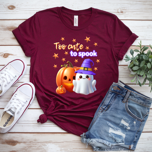 Too Cute to Spook Halloween T-Shirt | Cute Ghost Witch Pumpkin Graphic Tee | Bella Canvas 3001 | Unisex Fall Shirt XS–5XL