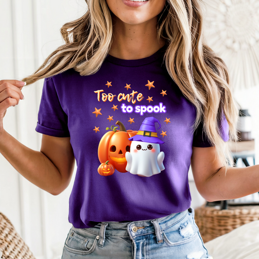 Too Cute to Spook Halloween T-Shirt | Cute Ghost Witch Pumpkin Graphic Tee | Bella Canvas 3001 | Unisex Fall Shirt XS–5XL