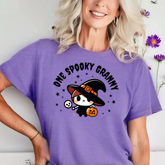 One Spooky Granny Halloween Shirt, Cute Witch Graphic Tee, Bella Canvas 3001 Unisex T-Shirt, Funny Grandma Costume Top