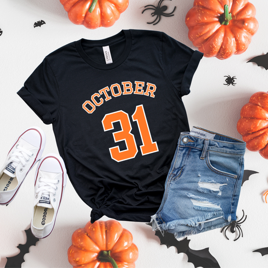 October 31 T-shirt | Bold Varsity Halloween Tee | Autumn Graphic Shirt