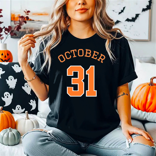 October 31 T-shirt | Bold Varsity Halloween Tee | Autumn Graphic Shirt