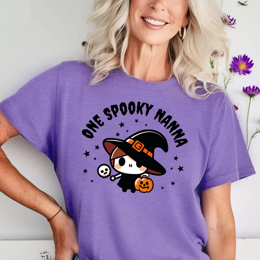 One Spooky Nanna Halloween Shirt, Cute Witch Graphic Tee, Bella Canvas 3001 Unisex T-Shirt, Funny Grandma Costume Top