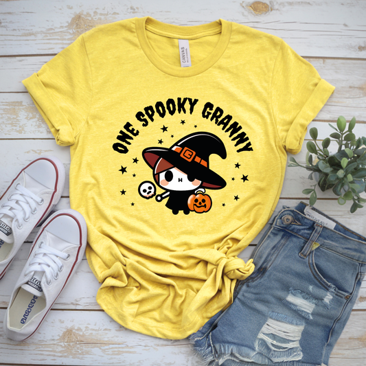 One Spooky Granny Halloween Shirt, Cute Witch Graphic Tee, Bella Canvas 3001 Unisex T-Shirt, Funny Grandma Costume Top