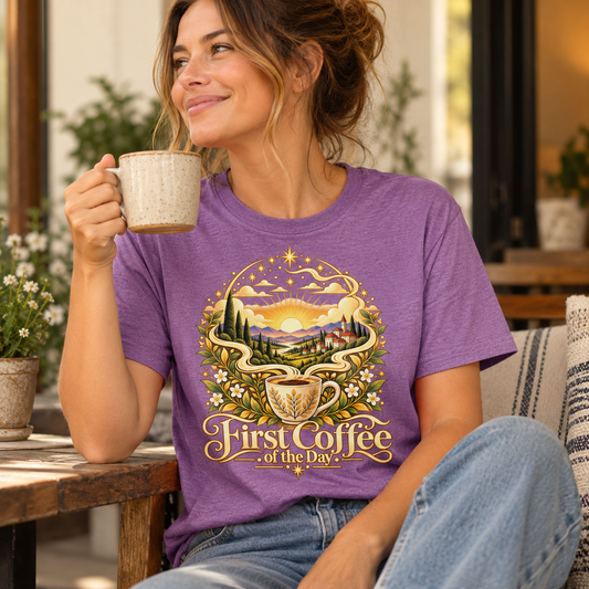 First Coffee of the Day – Illustrated Edition T-Shirt