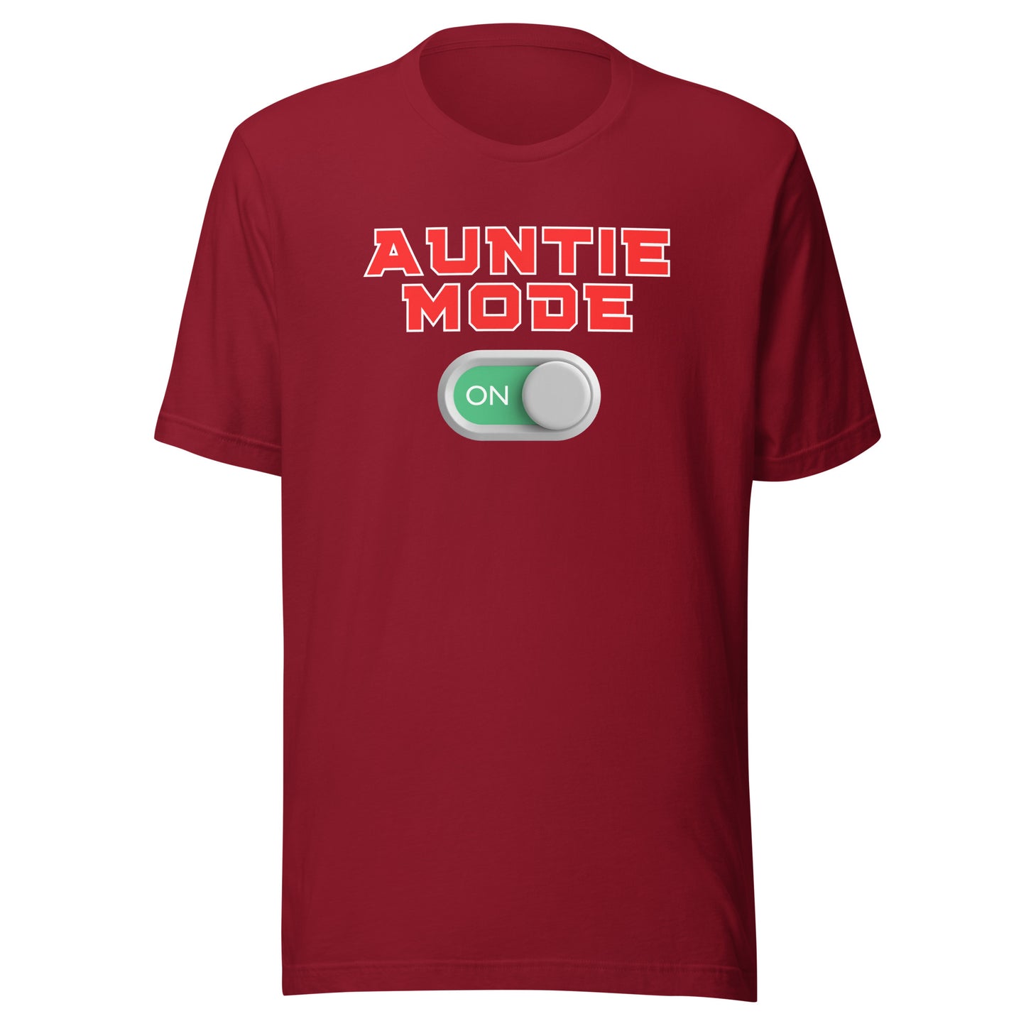 Auntie Mode On T-shirt in cardinal with toggle switch graphic