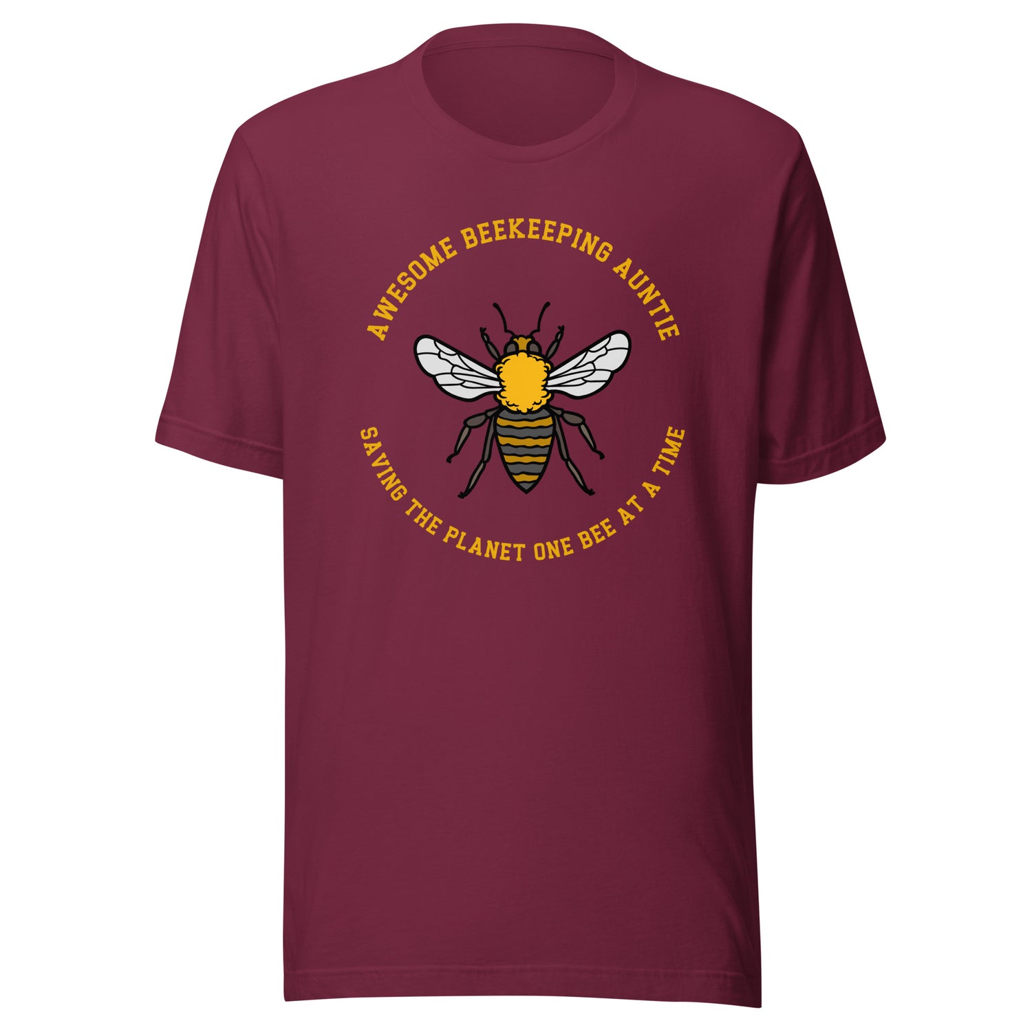 Awesome Beekeeping Auntie T-shirt with bee illustration and Saving the Planet One Bee at a Time text