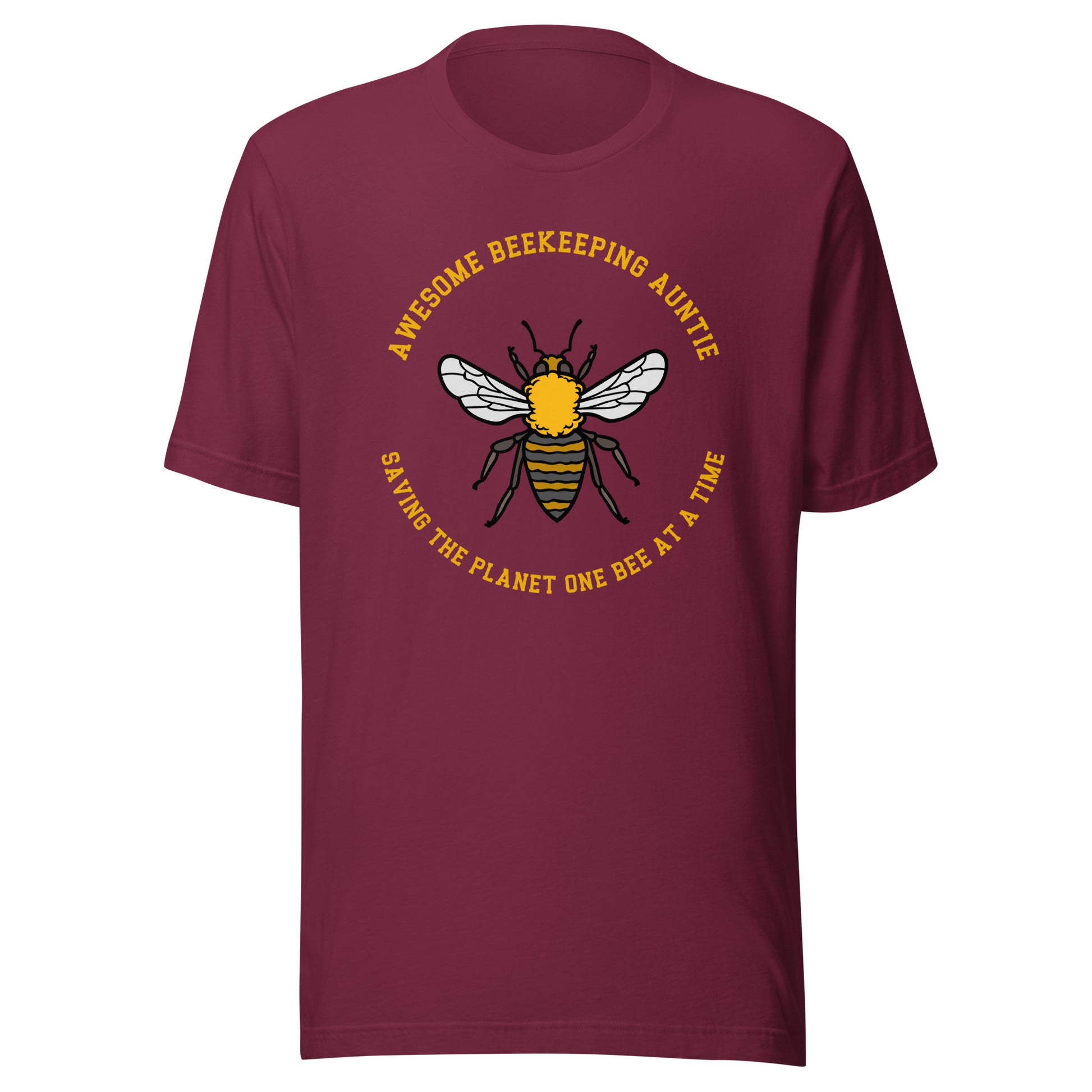 Awesome Beekeeping Auntie T-shirt with bee illustration and Saving the Planet One Bee at a Time text