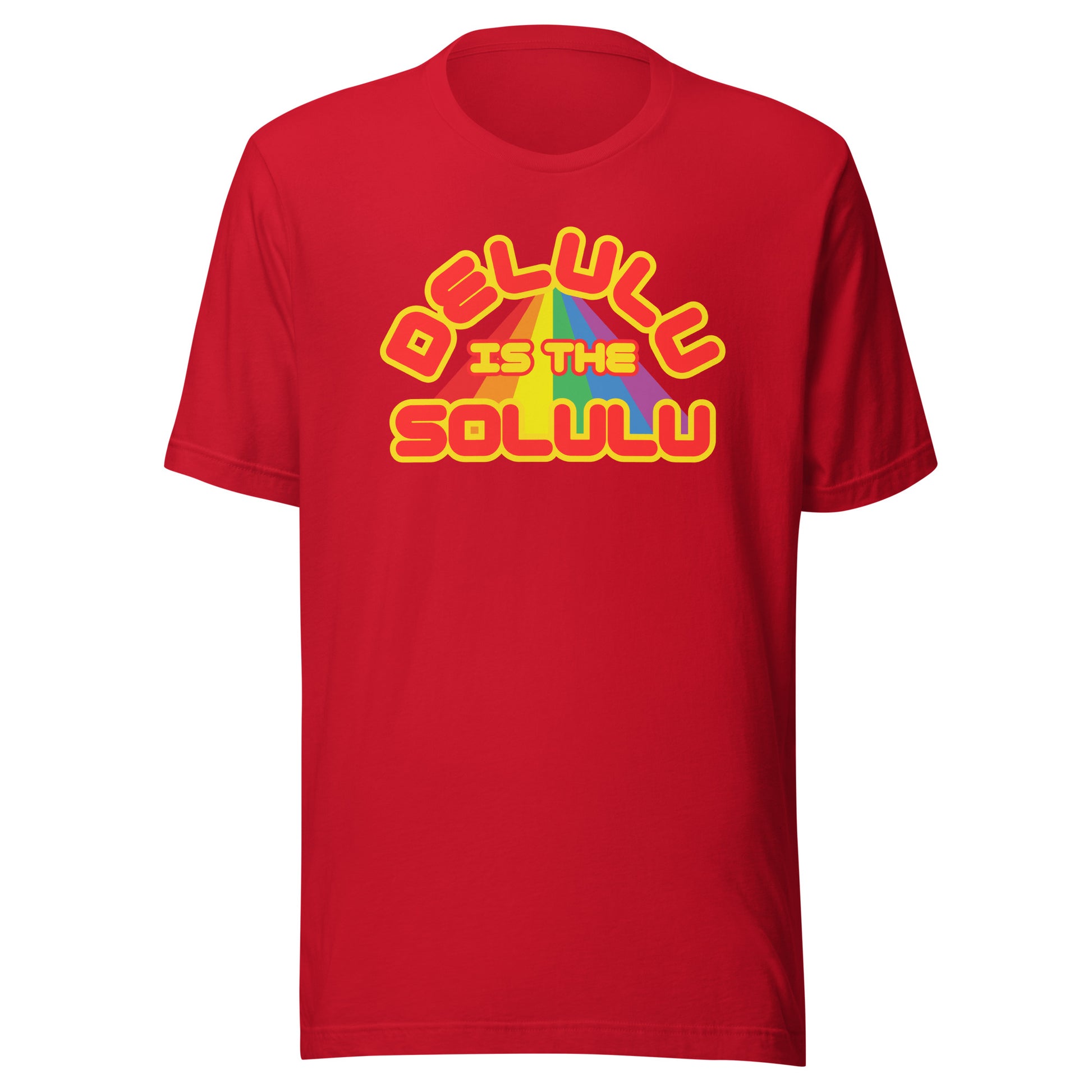 Delulu Is the Solulu playful slogan T-shirt in red