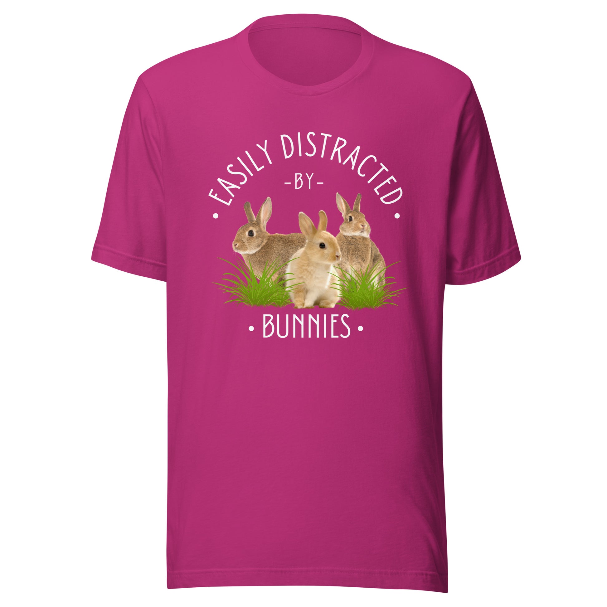 Pink berry colourway of Easily Distracted by Bunnies T-shirt