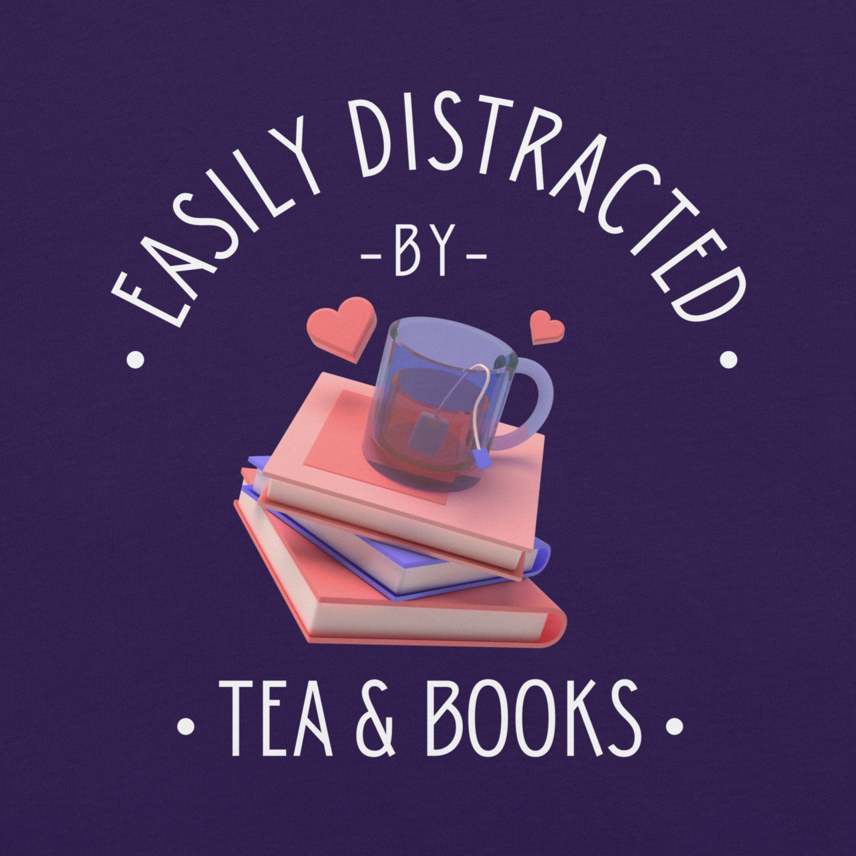Tea and books graphic design with stacked novels and mug illustration