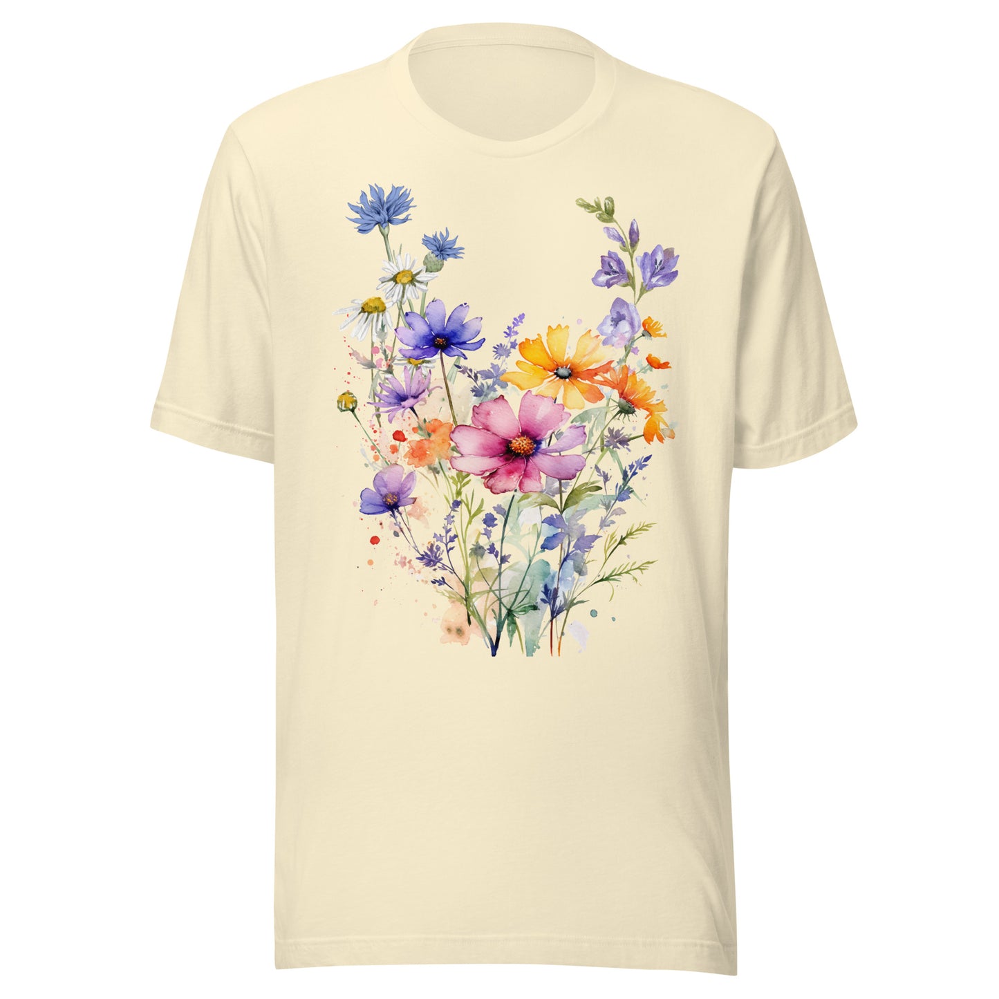 English country garden wildflower T-Shirt in cream with soft botanical illustration