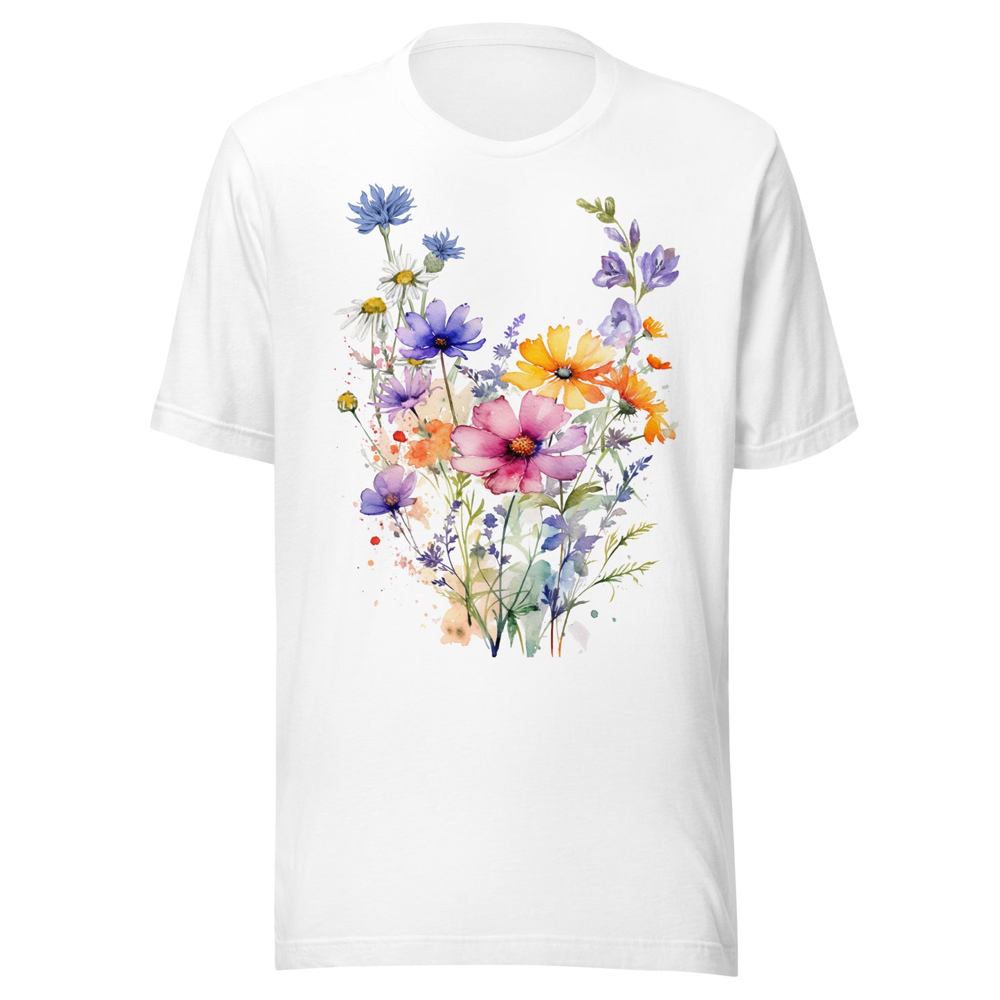 White English country garden floral T-Shirt with watercolour design