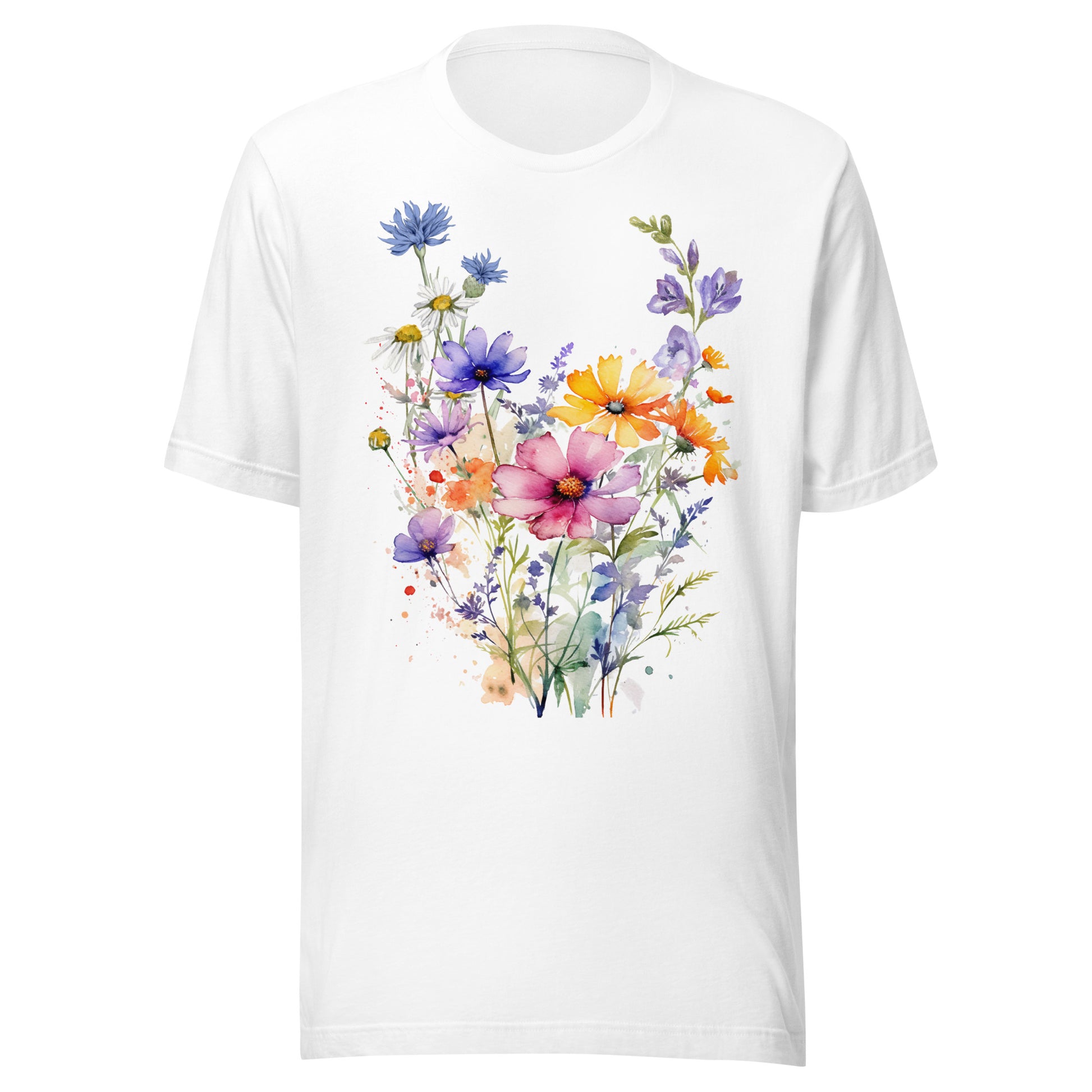 White English country garden floral T-Shirt with watercolour design