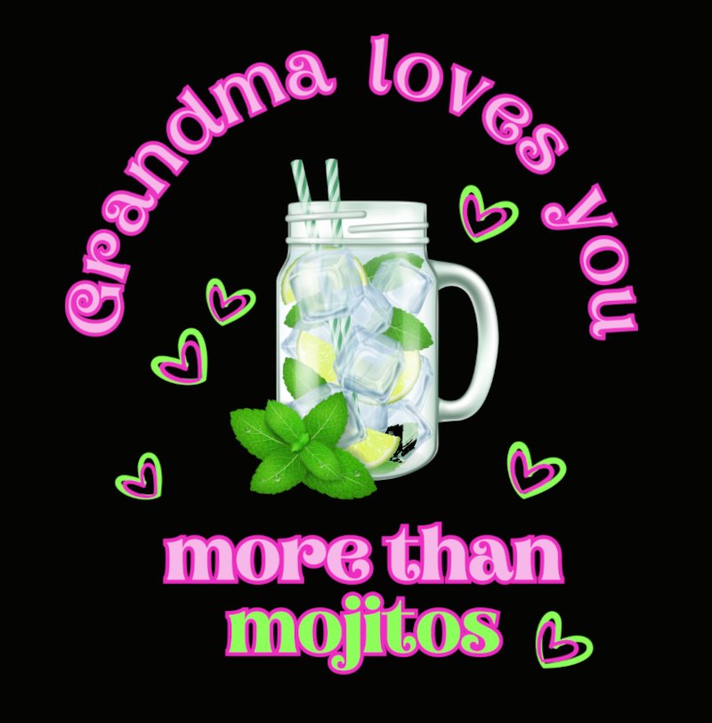 Graphic design close-up of Grandma Loves You More Than Mojitos T-shirt