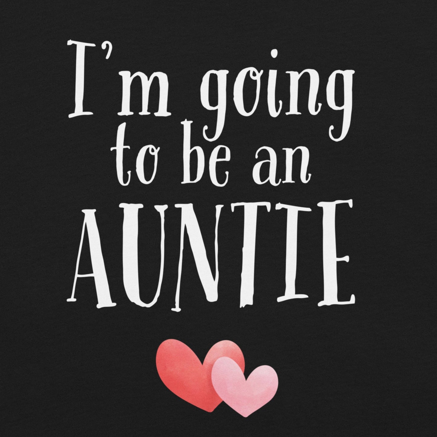 Design  detail of I’m going to be an auntie t-shirt with heart design