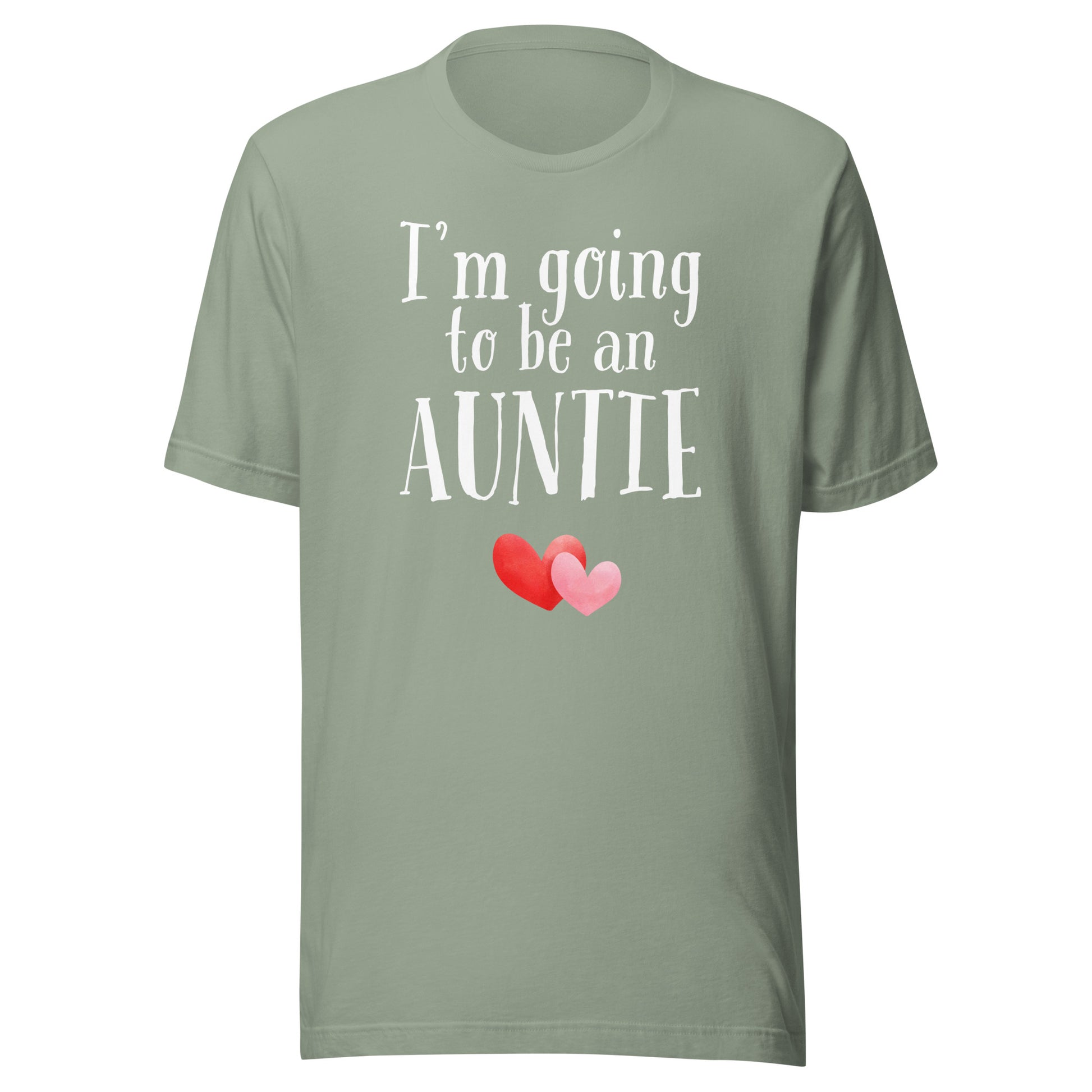 I’m going to be an auntie t-shirt in soft sage green with heart graphic