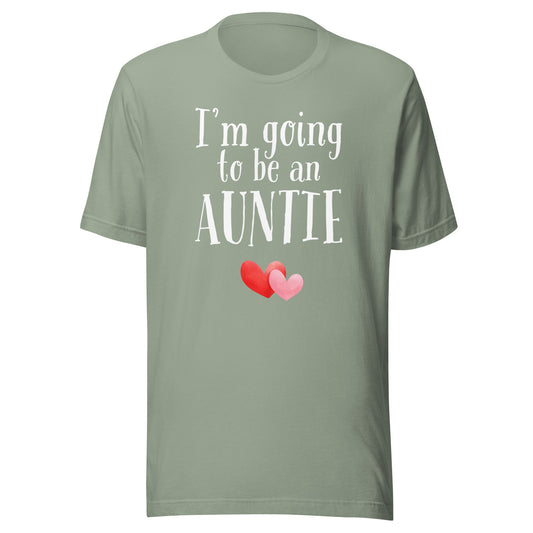 I’m going to be an auntie t-shirt in soft sage green with heart graphic