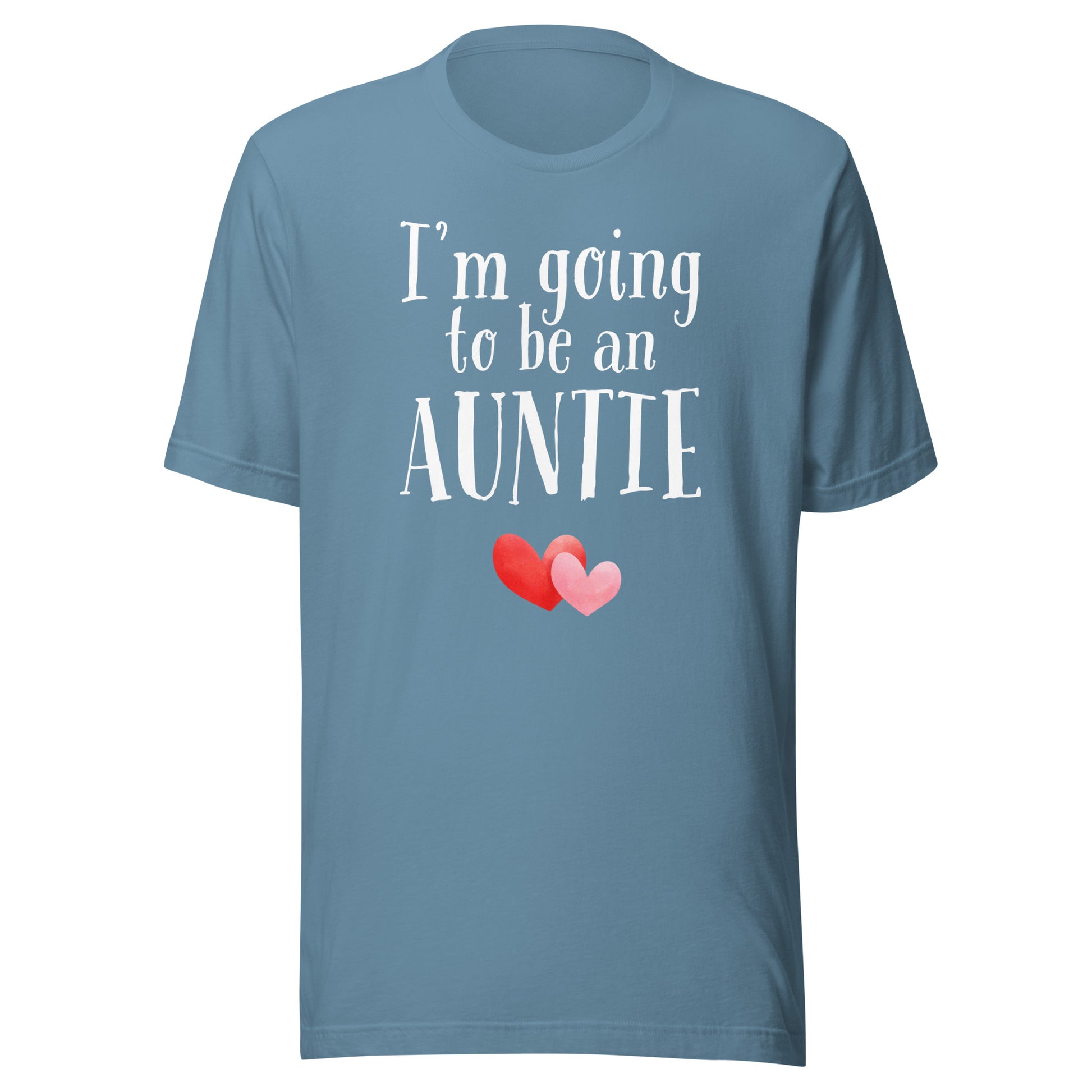 Steel blue I’m going to be an auntie t-shirt with white text