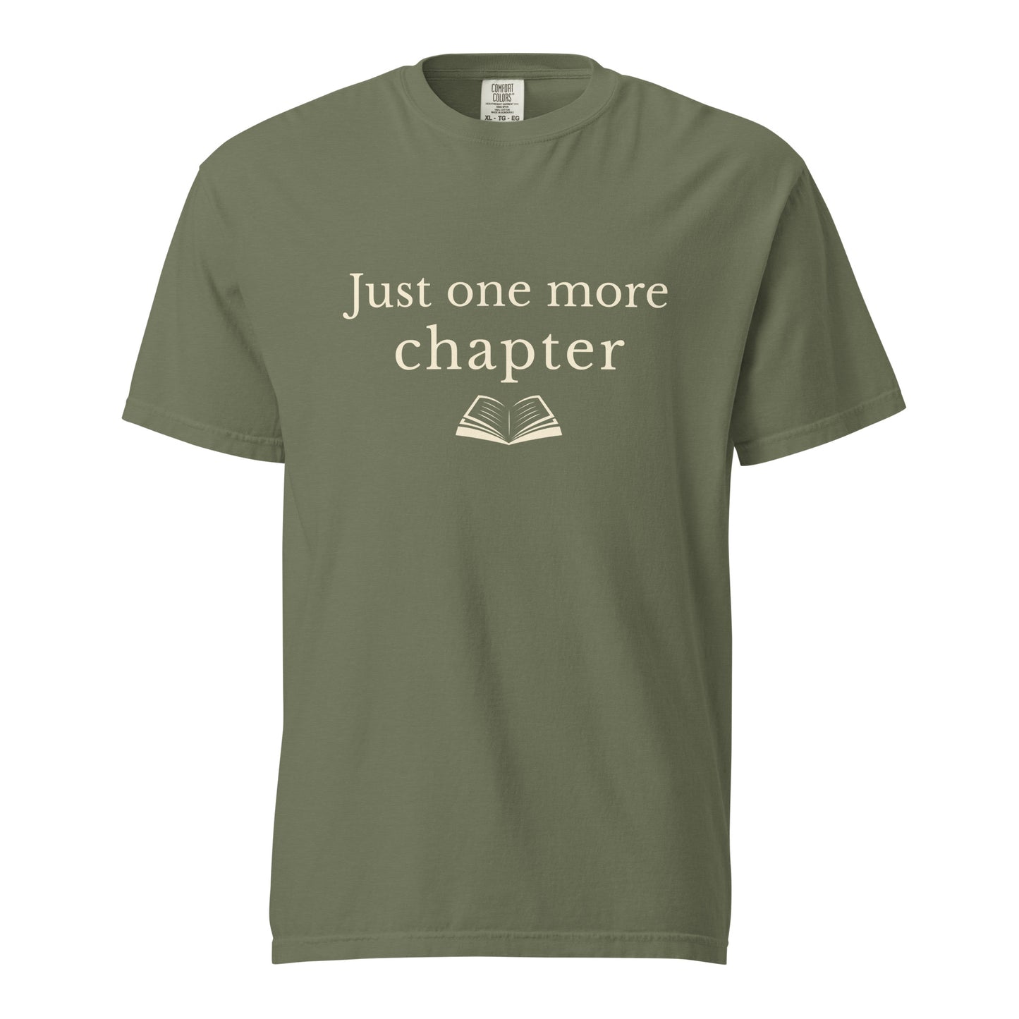 Just one more chapter Comfort Colors T-shirt in Moss green with book lover text design