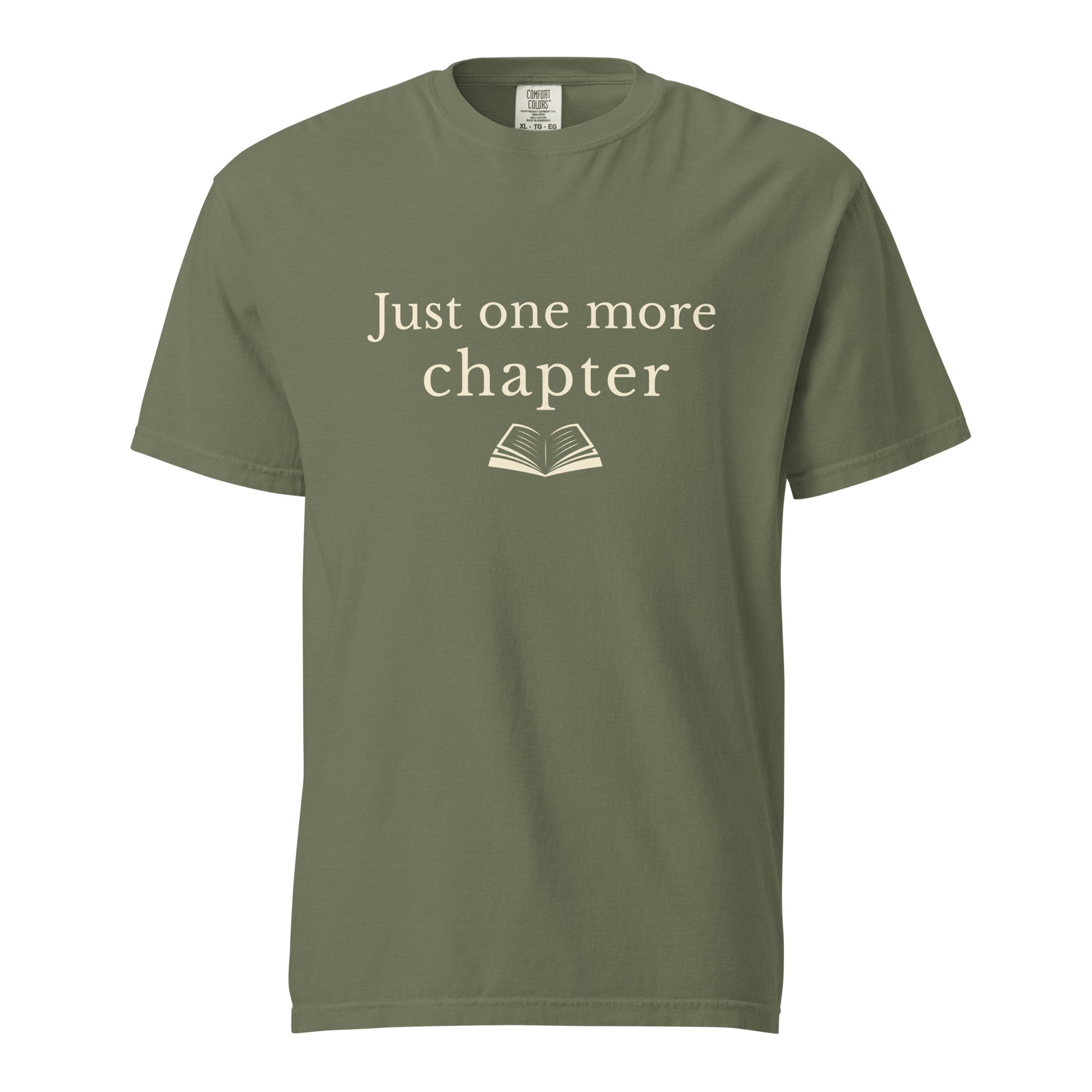 Just one more chapter Comfort Colors T-shirt in Moss green with book lover text design