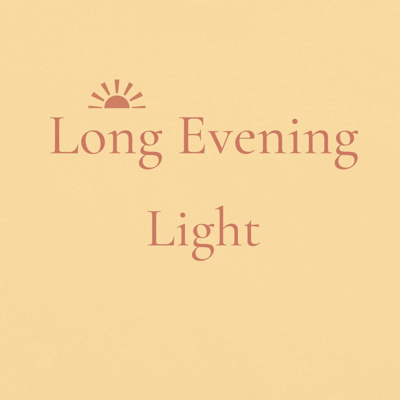 Long Evening Light sunset typography design with small sun icon in terracotta