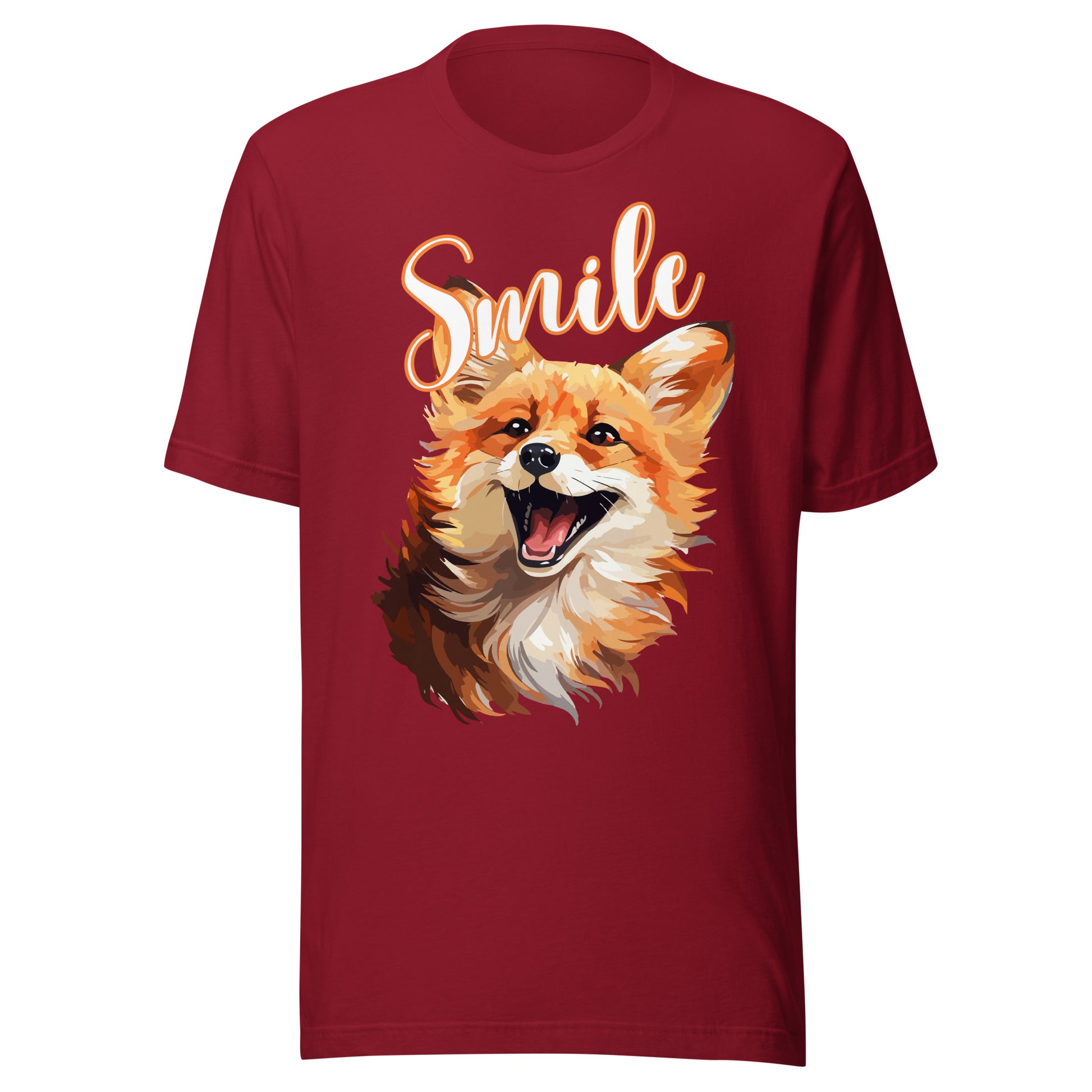 Red Cardinal Smile fox graphic T-Shirt with warm illustrated fox and script text