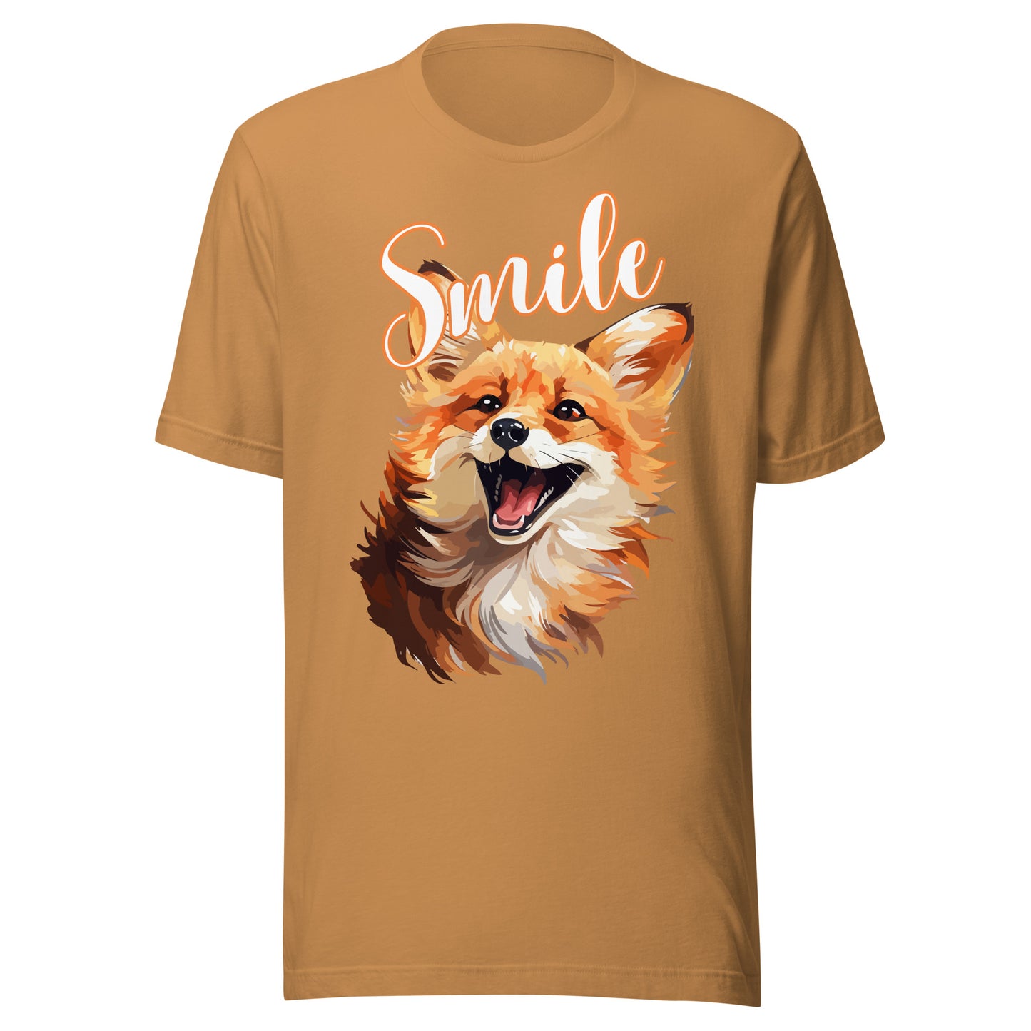 Smile fox graphic T-Shirt with expressive fox illustration in colour option Toast