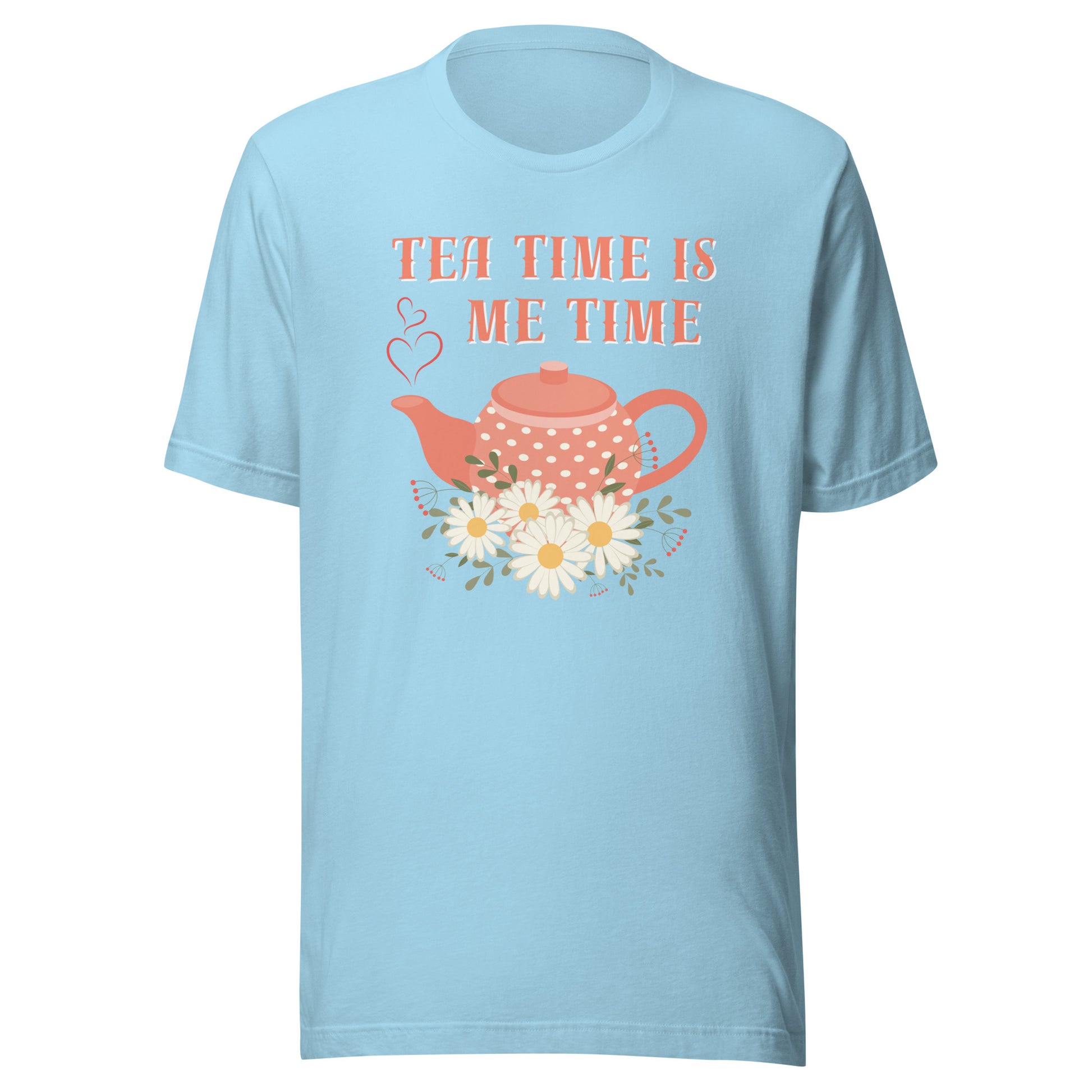 Tea Time Is Me Time T-shirt shown in light blue colour option