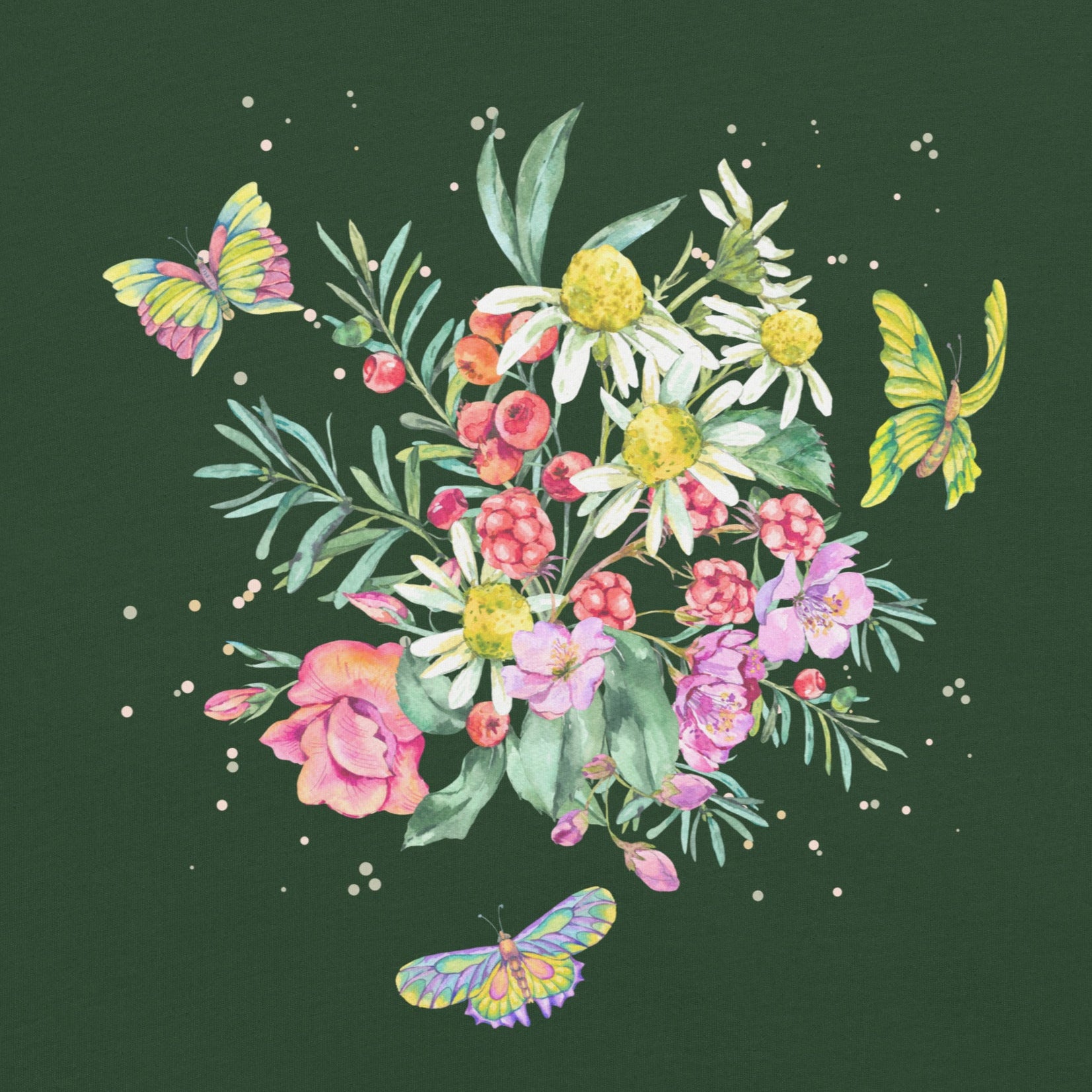 Botanical wildflower bouquet with butterflies illustration